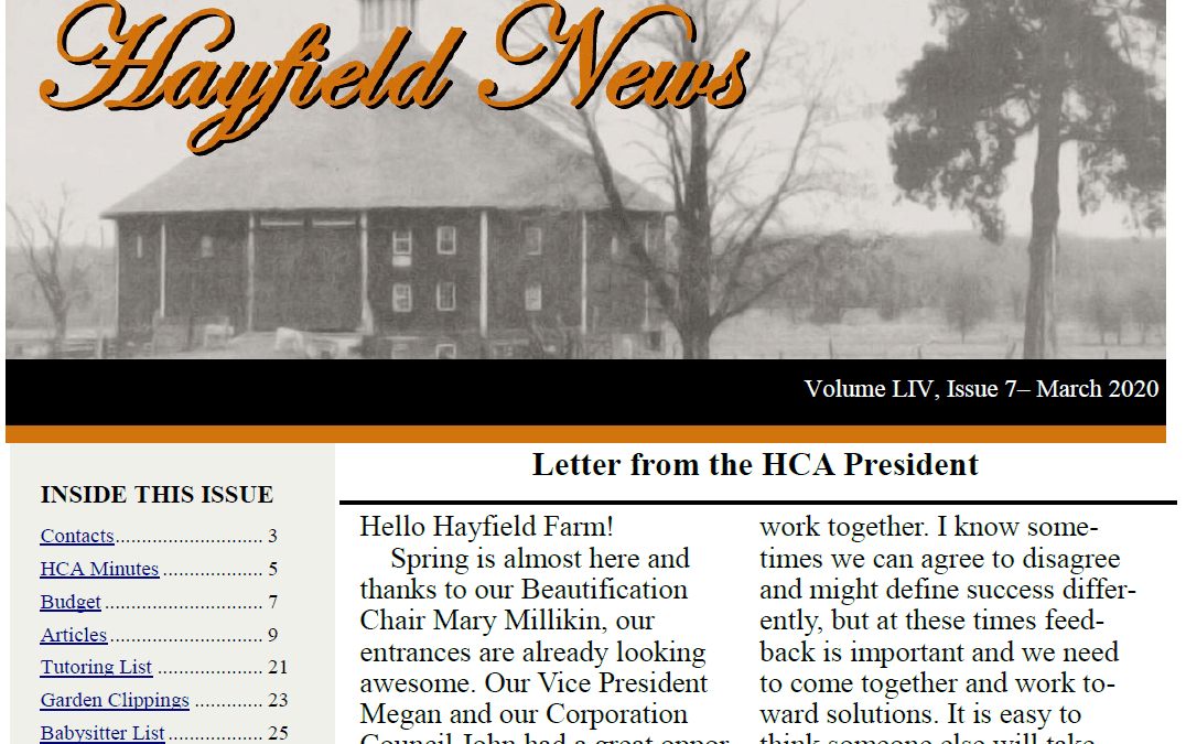 March Hayfield News 2020