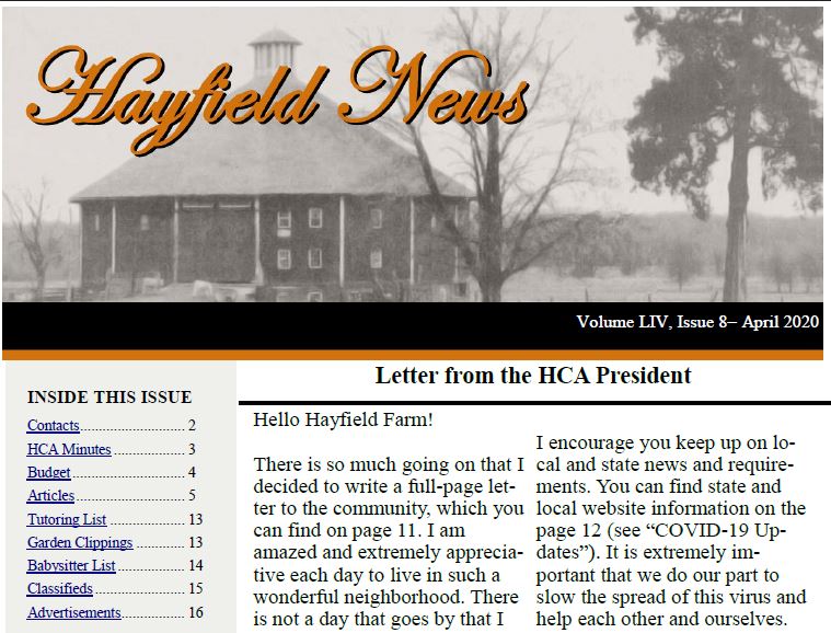 April Hayfield News 2020