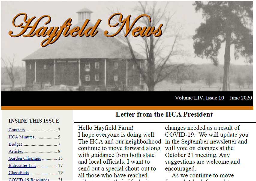 June Hayfield News 2020