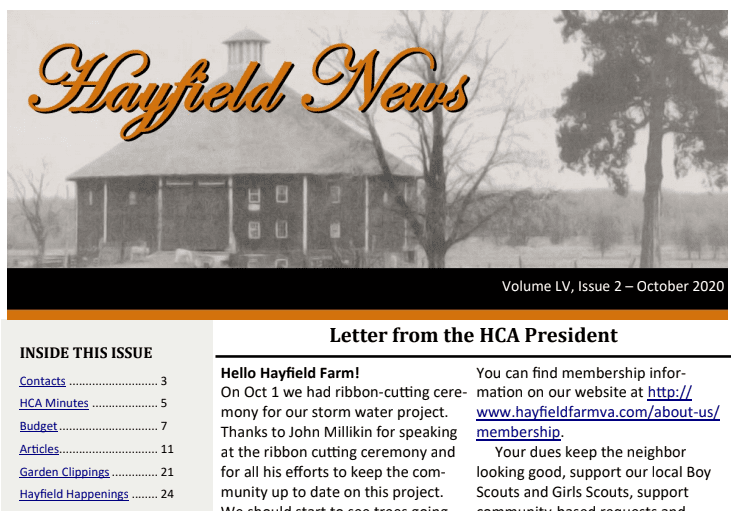 October Hayfield News 2020