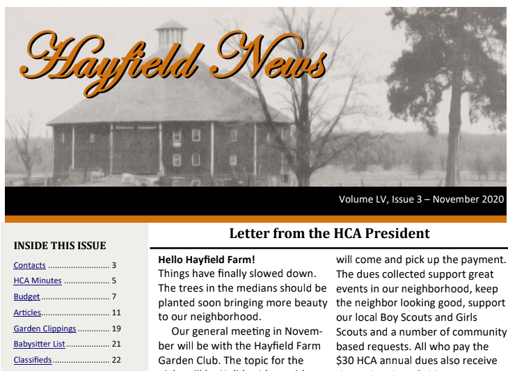 November Hayfield News 2020