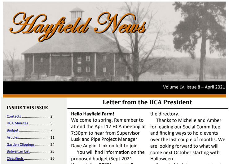 April Hayfield News 2021