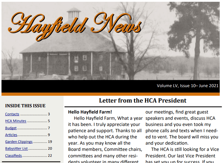 June Hayfield News 2021