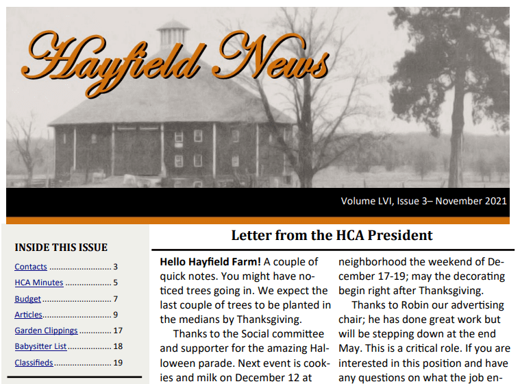 November Hayfield News 2021