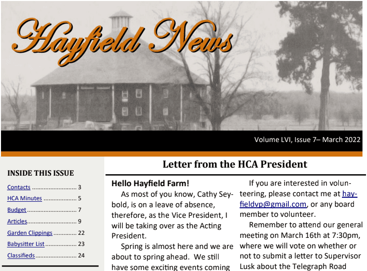 March Hayfield News 2022
